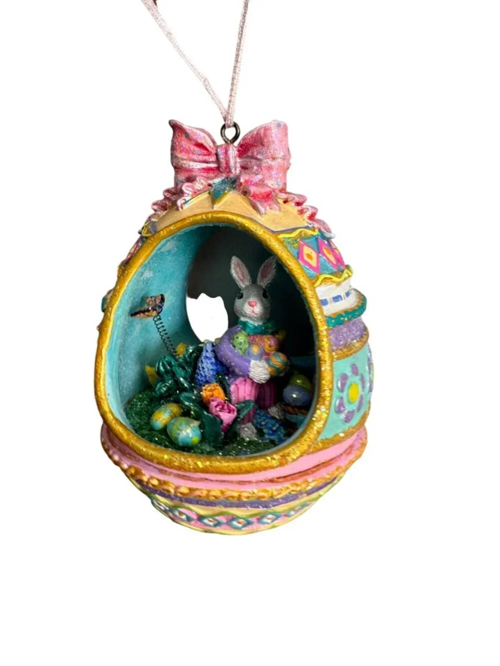 Glittered Easter Bunny Egg Diorama Ornament Pastel Spring Decor 4 - Picture 6 of 9